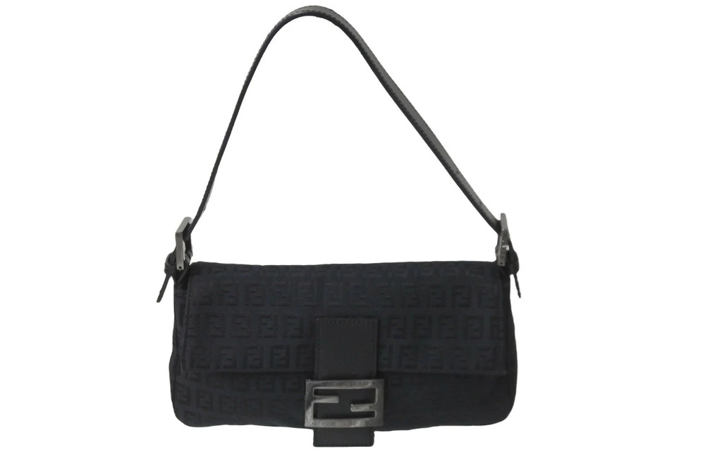 Fendi Zucchino Mamma Bucket Handbag black canvas leather